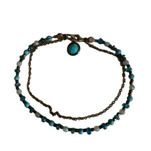 Double Strand Apatite & Aquamarine Gemstone Bracelet with Turquoise Charm & Ster